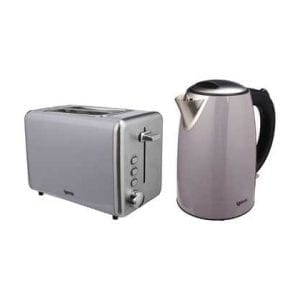 Stainless Steel Grey Kettle & Toaster Set