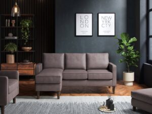 Charcoal Corner Sofa in a dark room