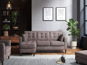 A pewter grey corner sofa in a room