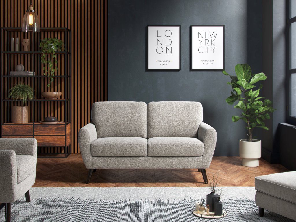 Boucle linen coloured two seater sofa