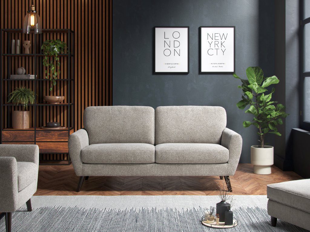 Boucle linen coloured three seater sofa